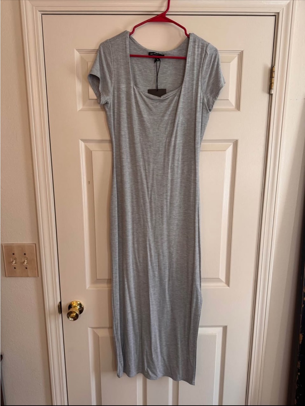Light Gray Scoop Neck Short Sleeve Maxi Dress